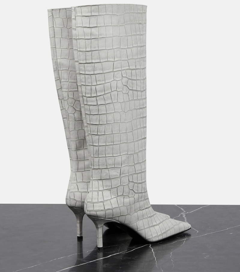 Croc-Effect High Knee Leather Boots