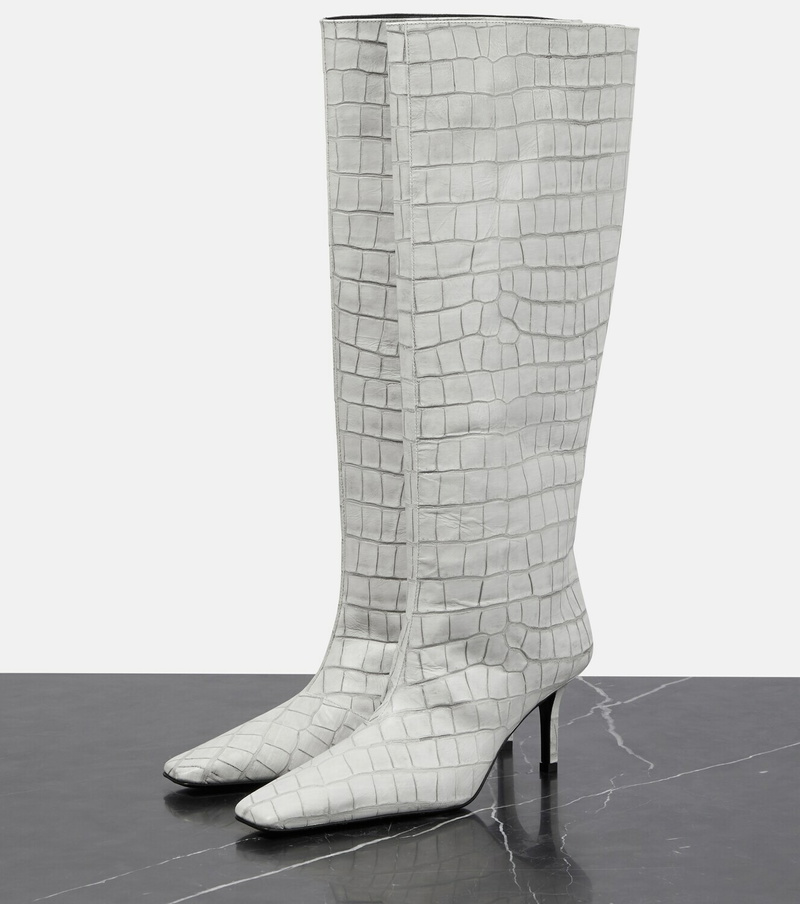 Croc-Effect High Knee Leather Boots