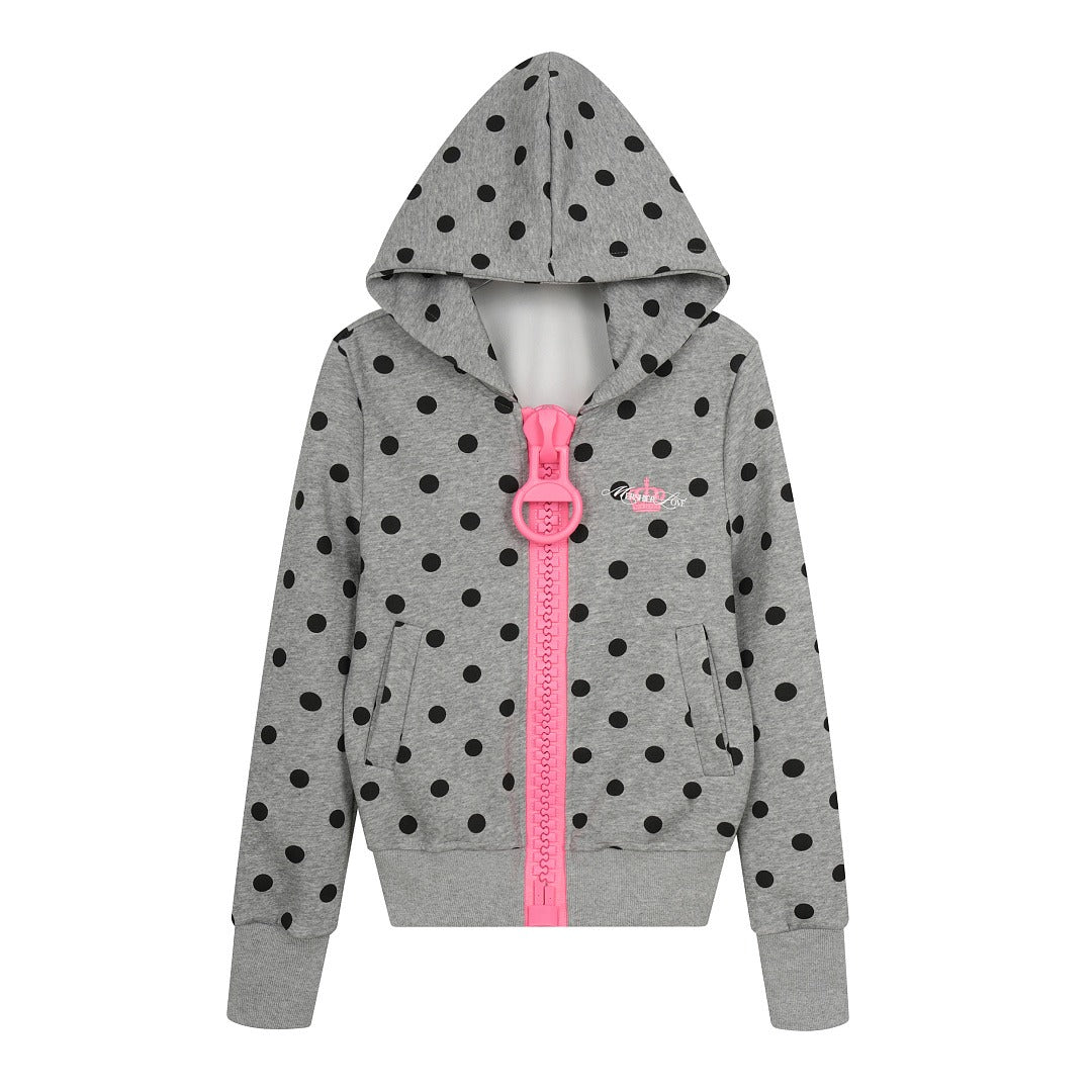 HABON Oversized Zipper Polka Dot Hoodie