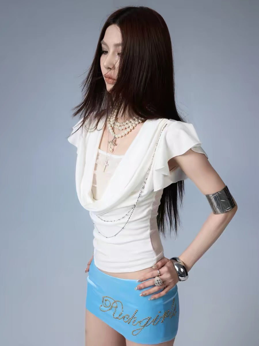 Sheer Lace Cowl-Neck Chain
