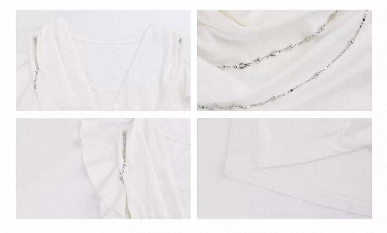 Sheer Lace Cowl-Neck Chain