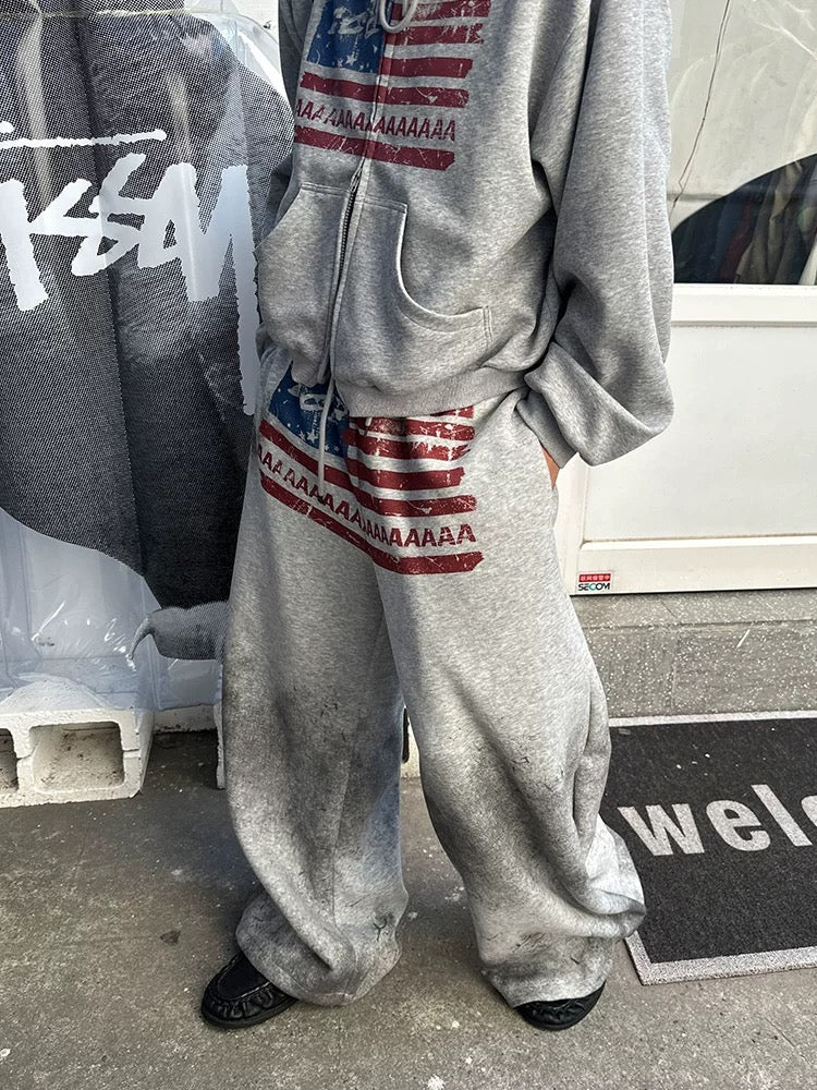 American Flag Logo Print Drawstring Sweatpants