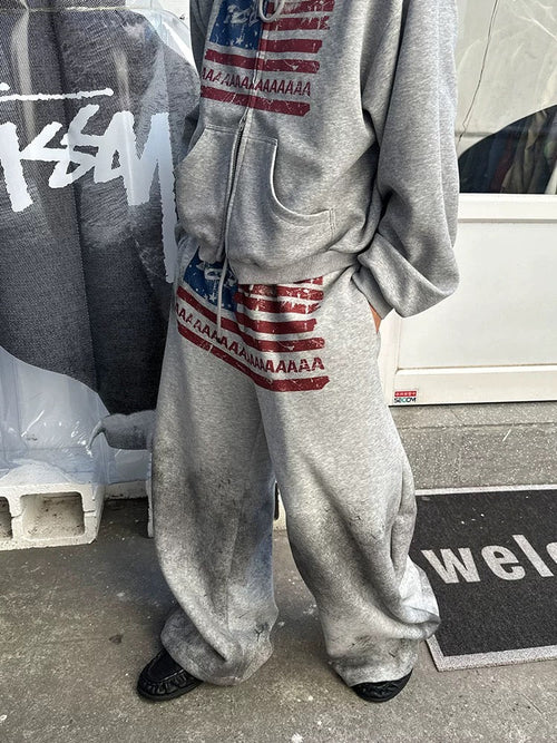 American Flag Logo Print Drawstring Sweatpants