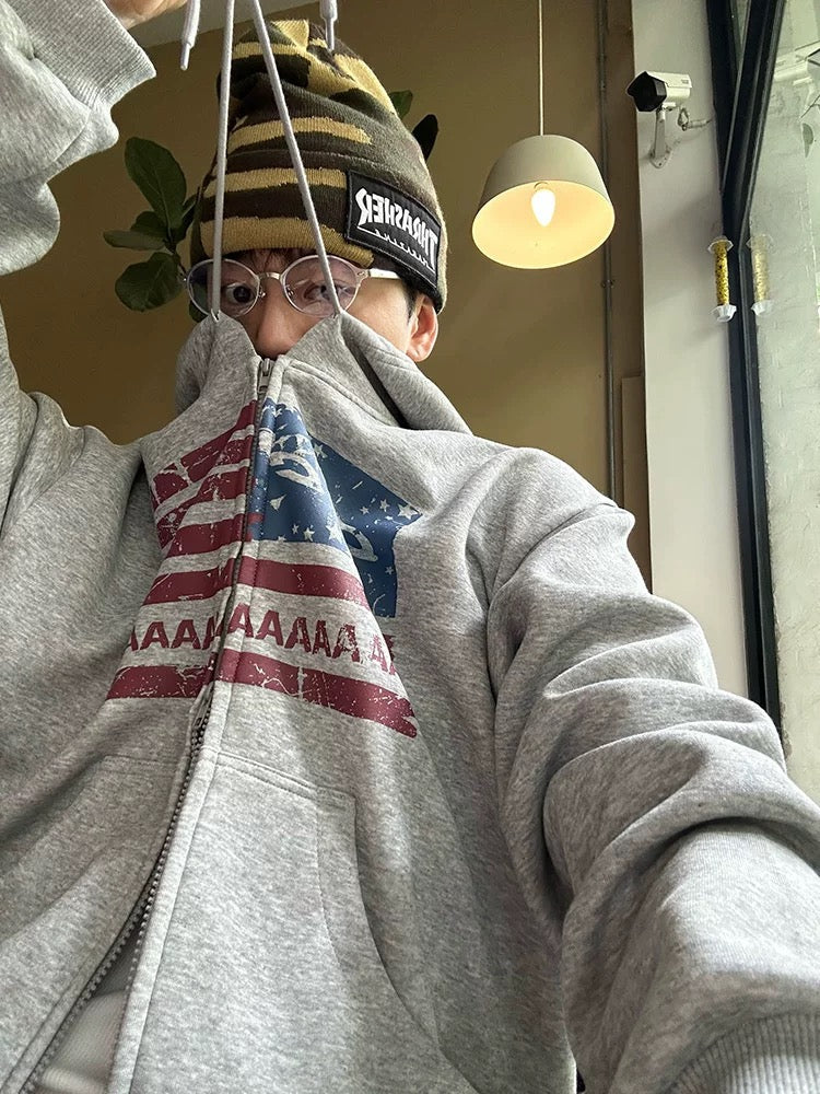 American Letter Flag Print Zip-Up
