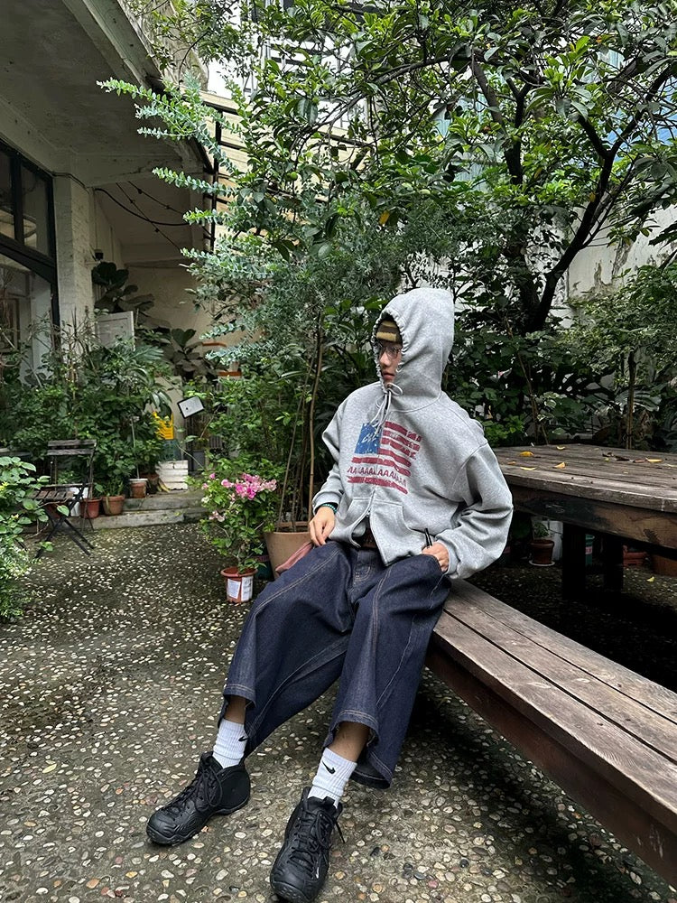 American Letter Flag Print Zip-Up