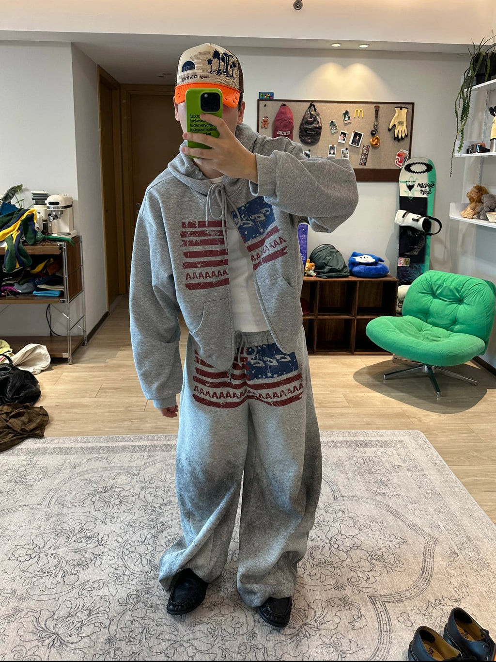 American Flag Logo Print Drawstring Sweatpants