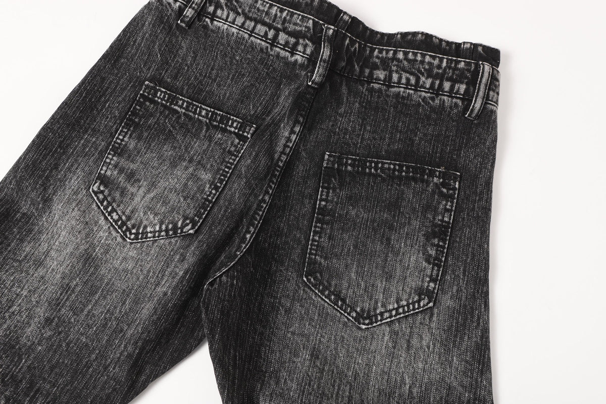 HABON Cross Rhinestone Double-Waist Slim Jeans