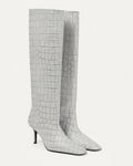 Croc-Effect High Knee Leather Boots