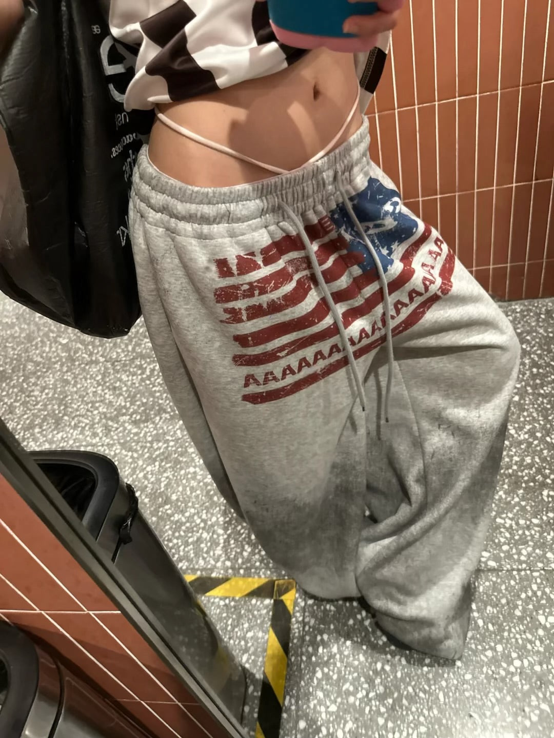 American Flag Logo Print Drawstring Sweatpants