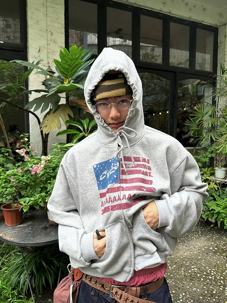 American Letter Flag Print Zip-Up