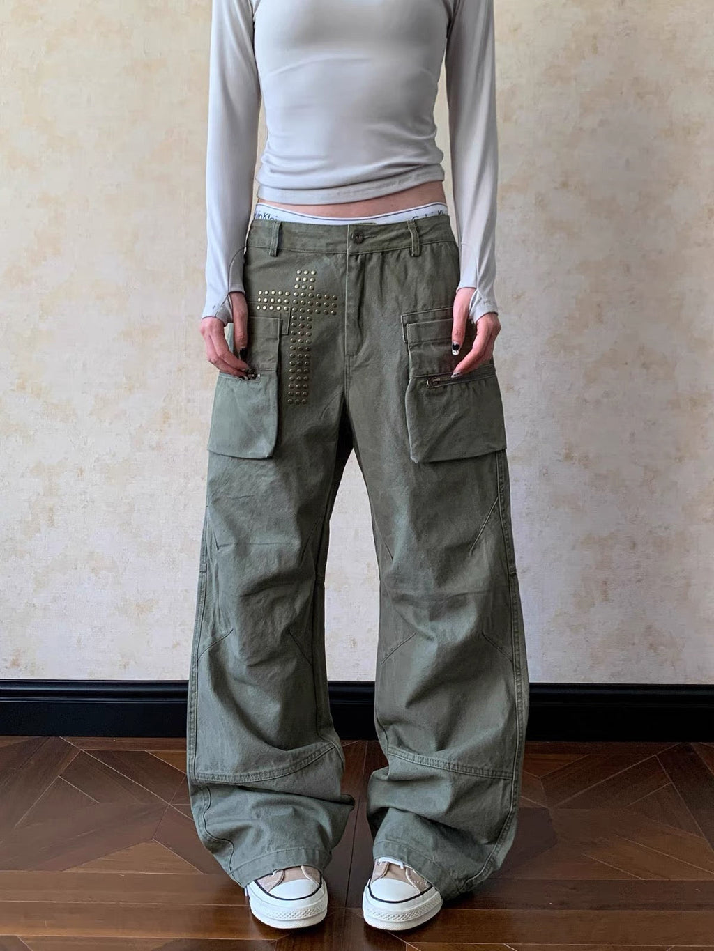 Cross Rivet Zip Cargo Pants