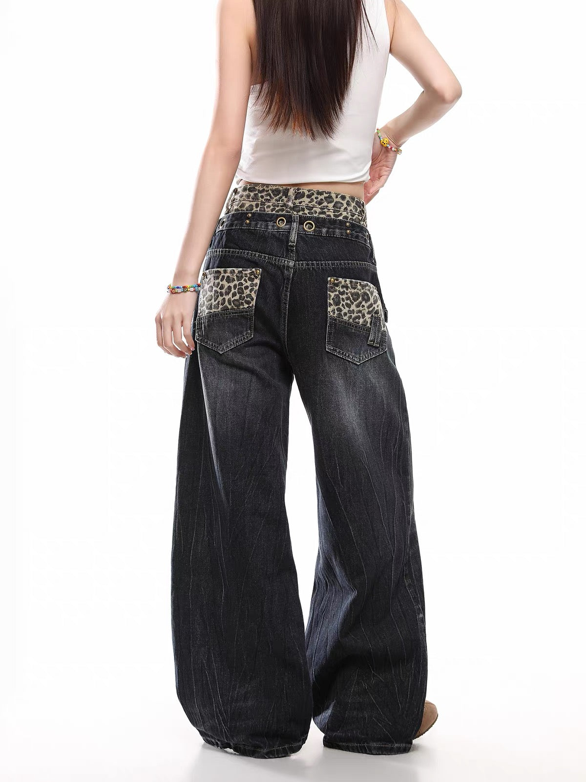 HABON Leopard Double-Waist Jeans