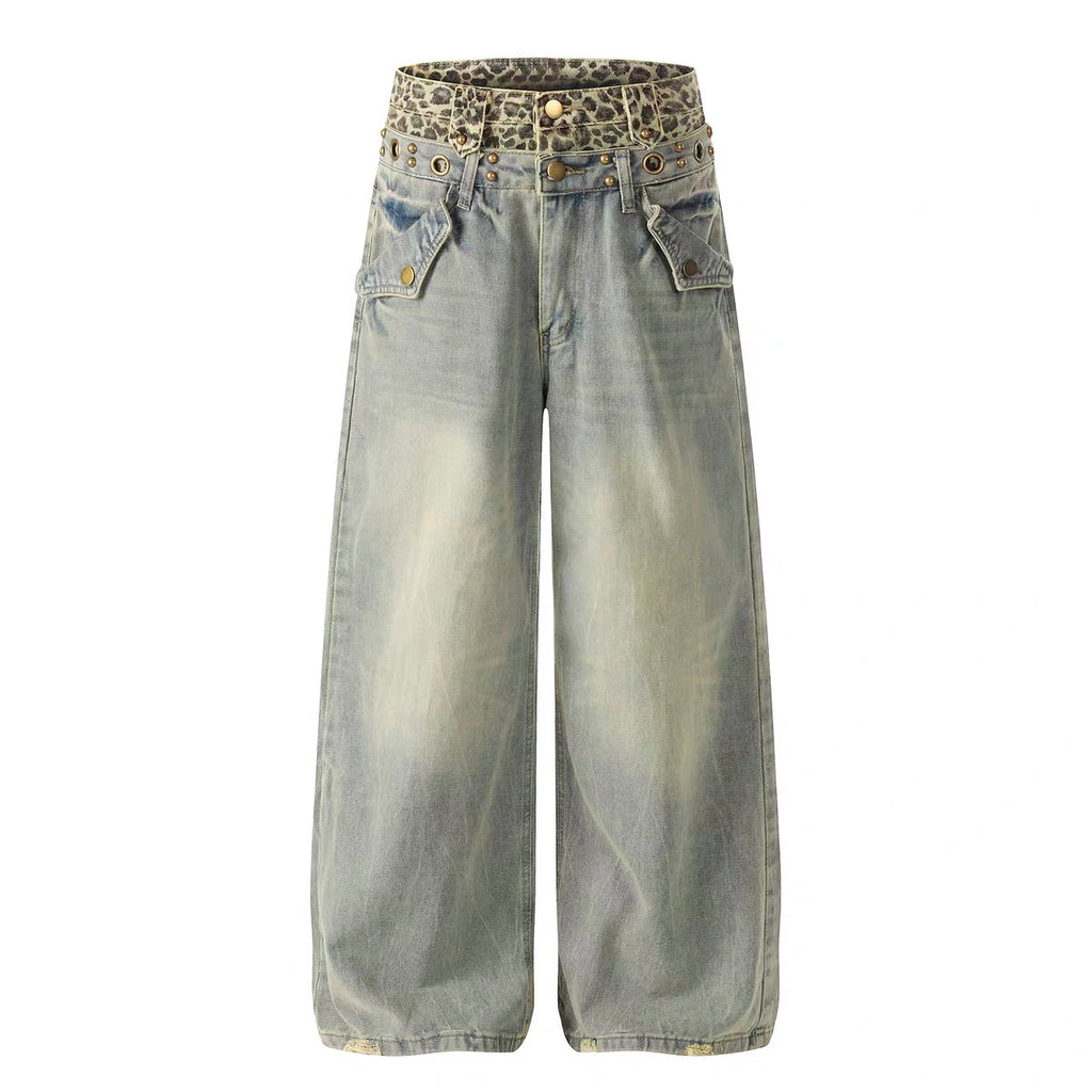 HABON Leopard Double-Waist Jeans