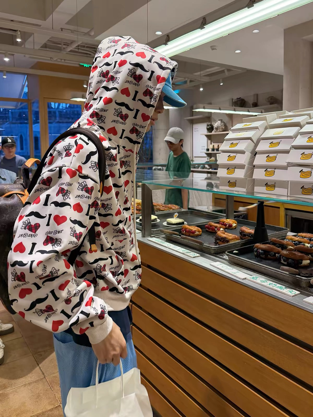 HABON “I LOVE” Heart Print Zip-Up Hoodie