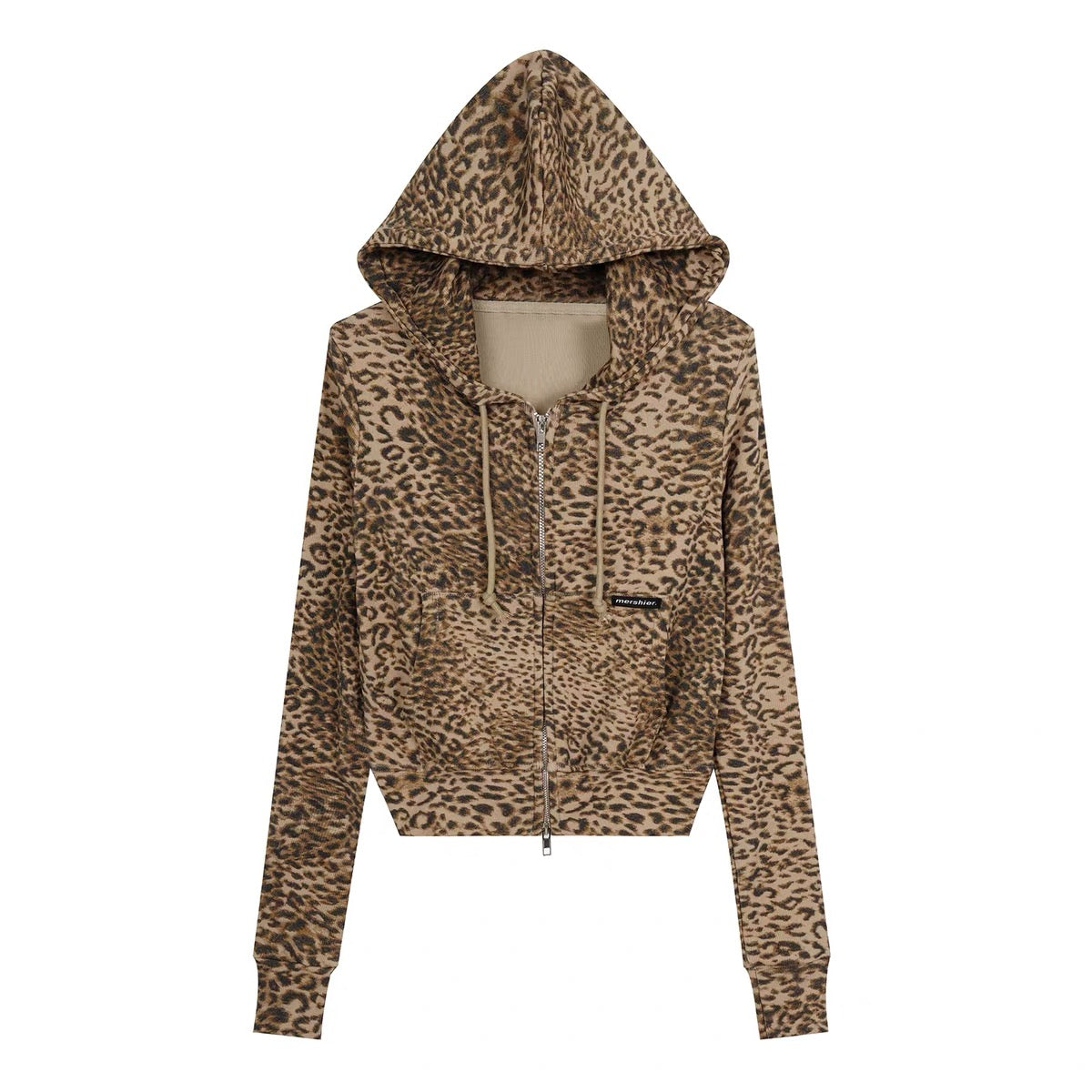 HABON Leopard Cropped Zip-Up Hoodie