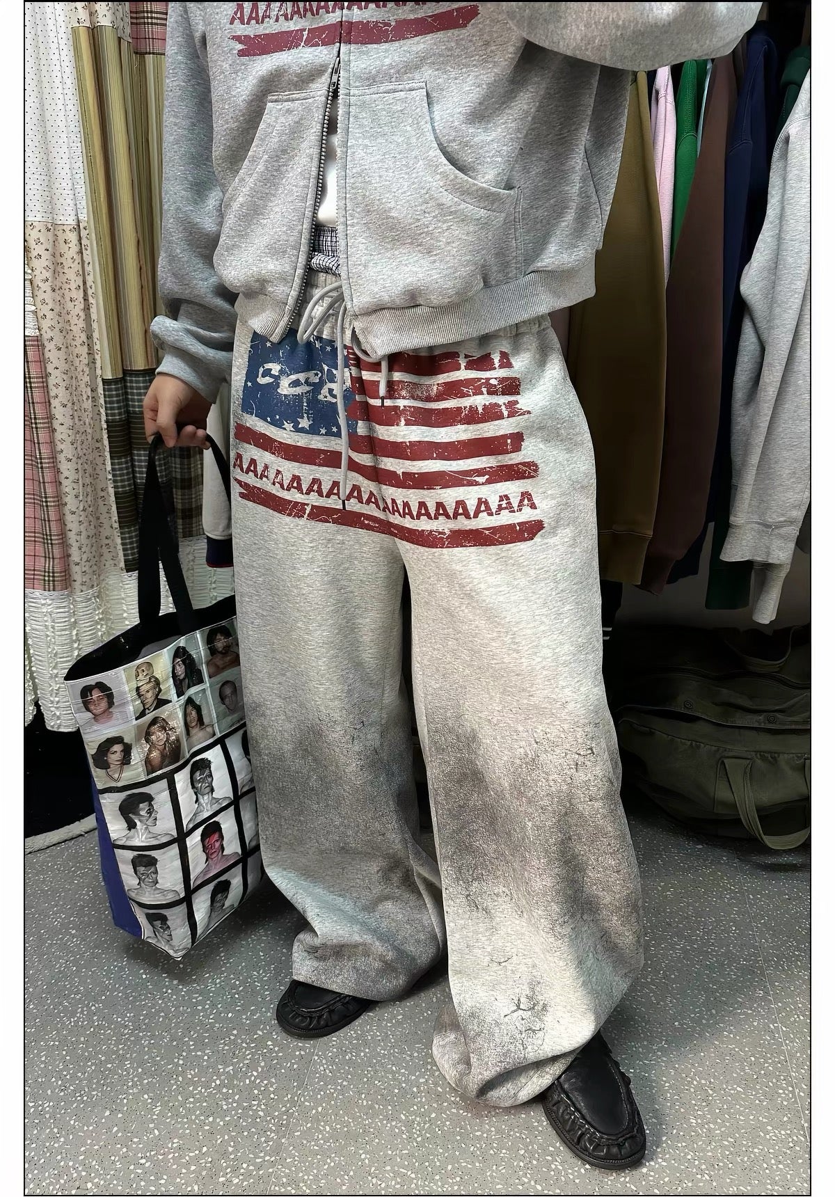 HABON American Flag Logo Print Drawstring Sweatpants