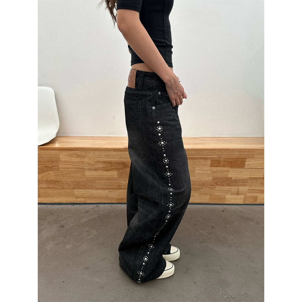 HABON American Style Beaded Straight Leg Jeans for Men and Women
