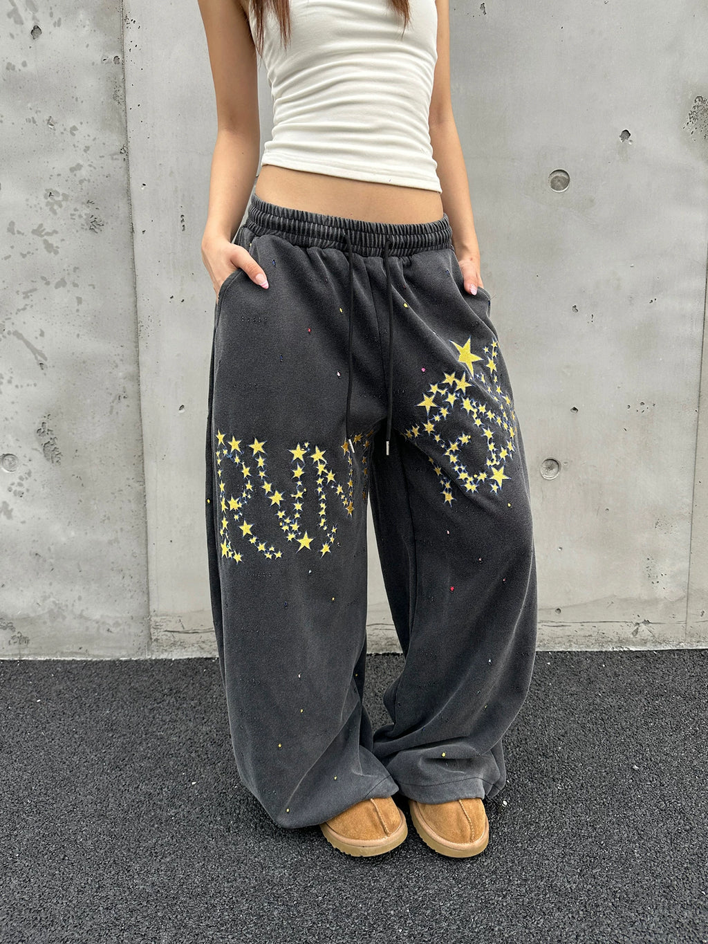 Unisex Loose Fit Elastic Waist Oversized Trousers
