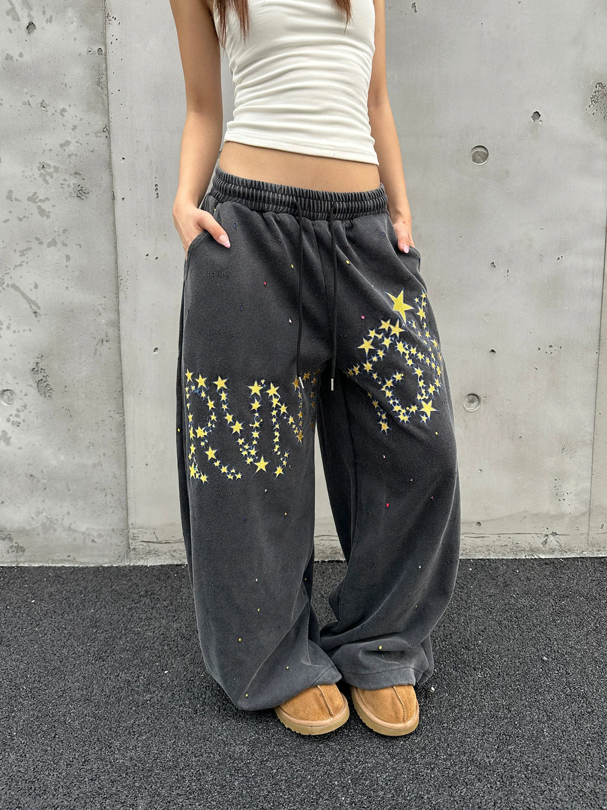 Unisex Loose Fit Elastic Waist Oversized Trousers