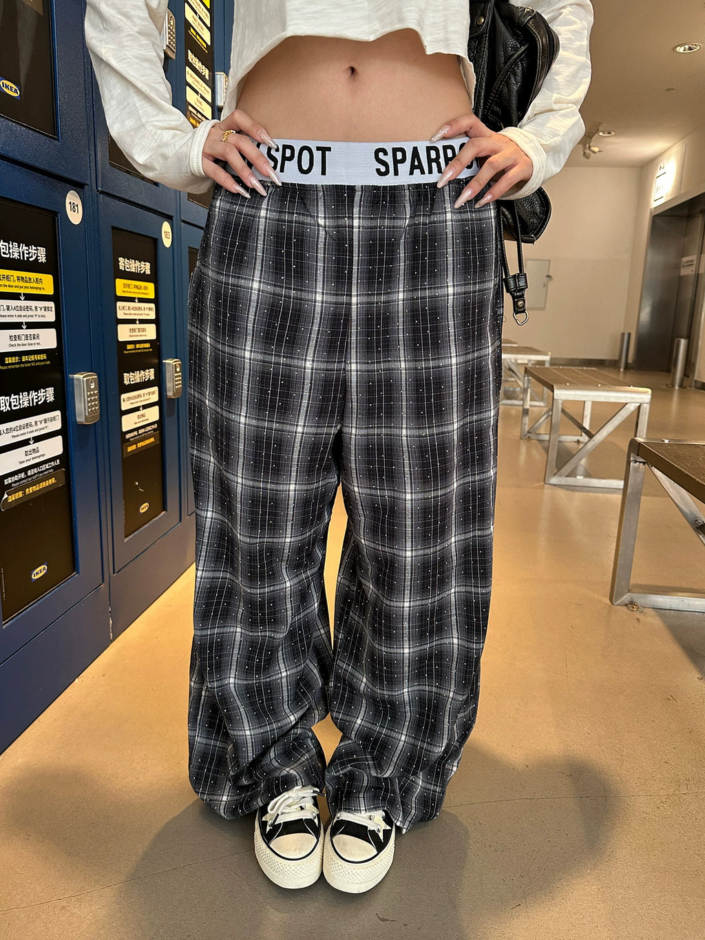 HABON American Style Rhinestone Plaid Casual Pants for Men and Women