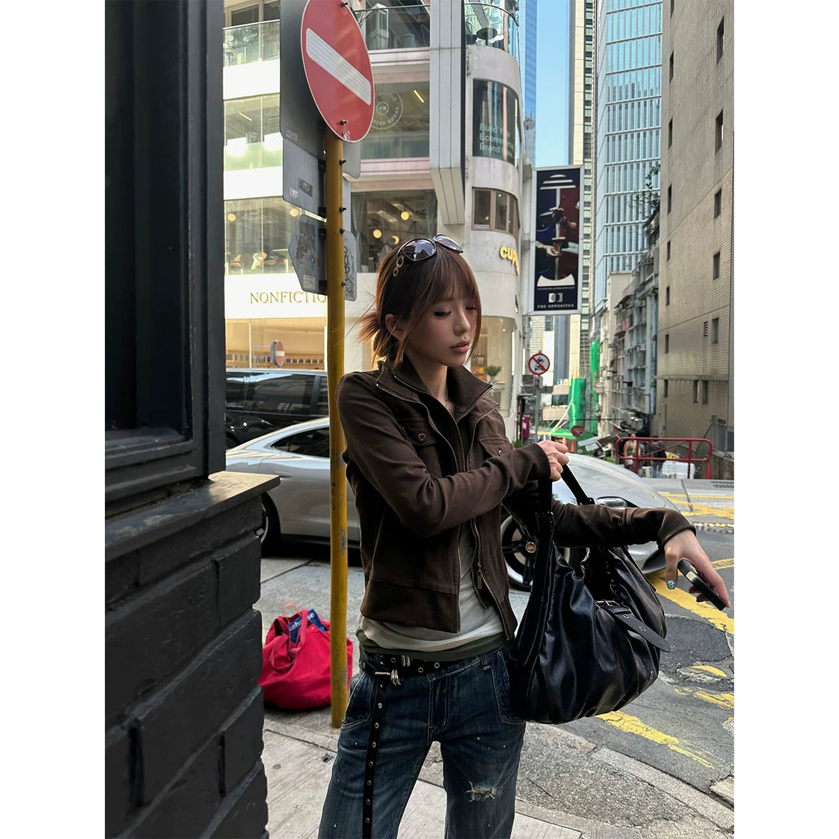 HABON Women's American Style Stand Collar Layered Cardigan Short Jacket