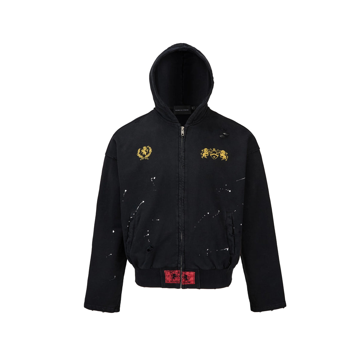 HABON Washed Distressed Paint Splatter Zip-Up Boxy Hoodie