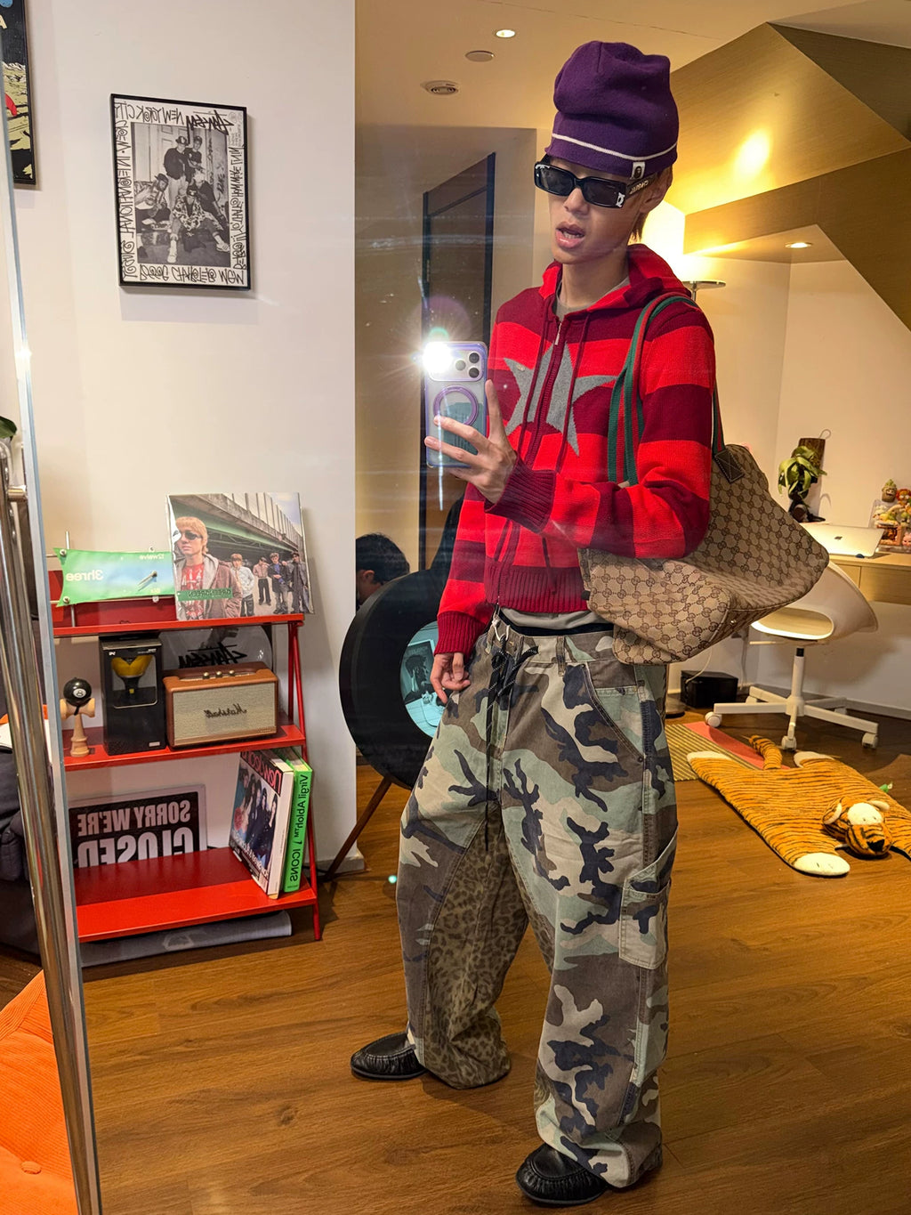 HABON American Style Leopard Patchwork Camo Loose Cargo Pants