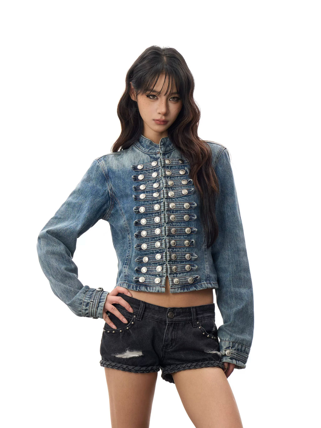 HABON American Vintage Double Breasted Cropped Denim Jacket