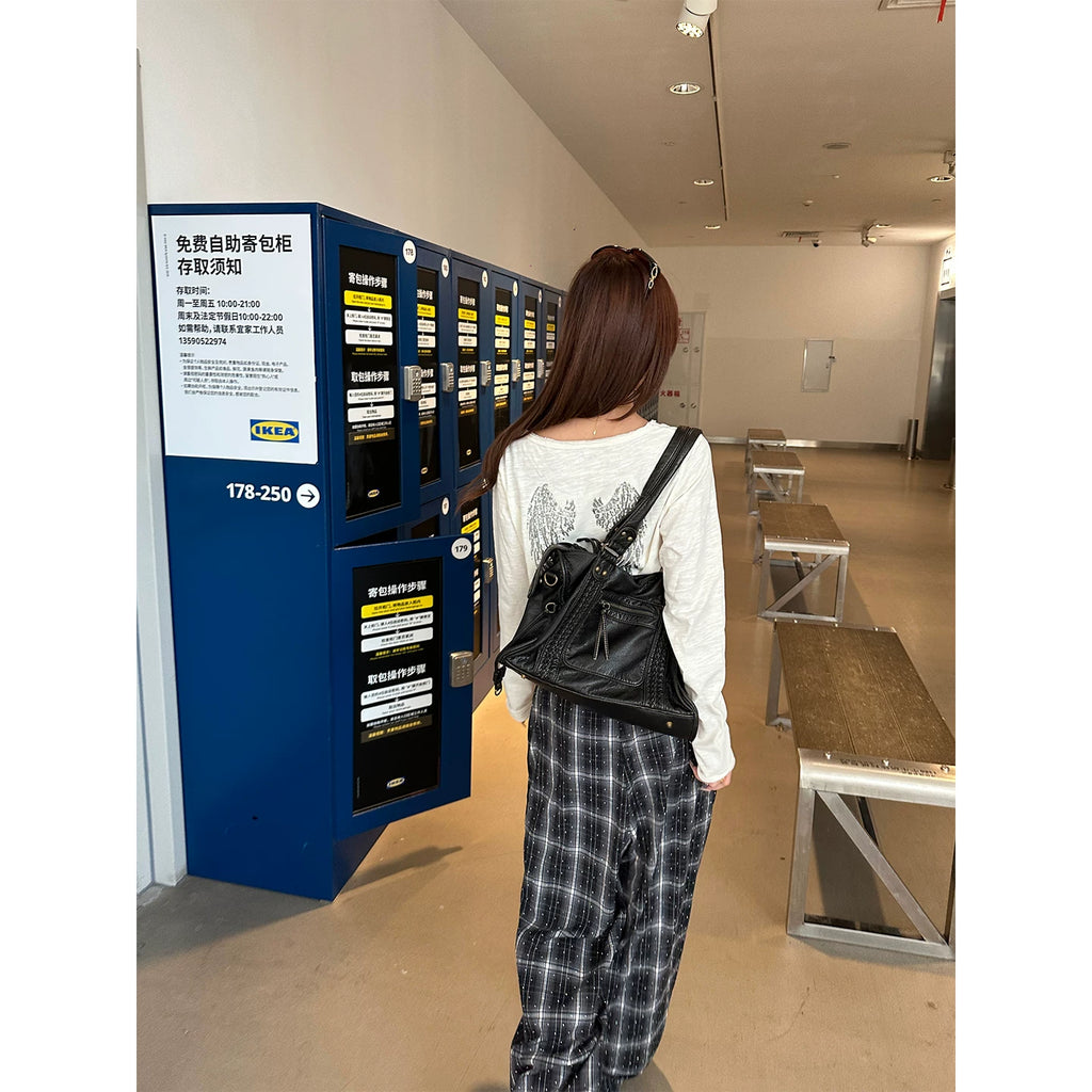 HABON American Style Rhinestone Plaid Casual Pants for Men and Women