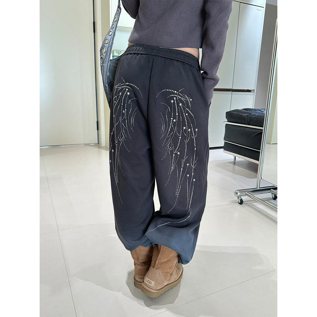 HABON American Style Wing Print Elastic Waist Wide Leg Sweatpants