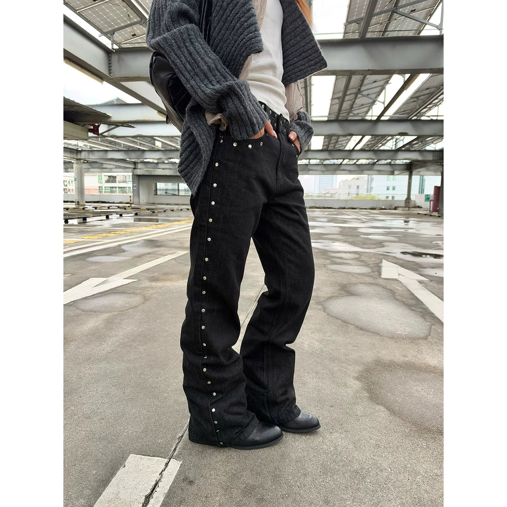 HABON American Street Rivet Leopard Star Embroidered Jeans