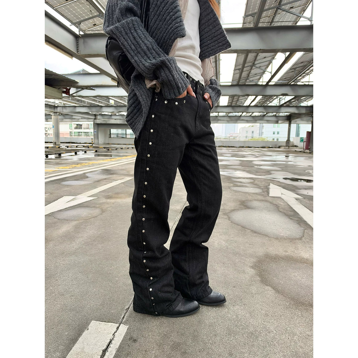 HABON American Street Rivet Leopard Star Embroidered Jeans
