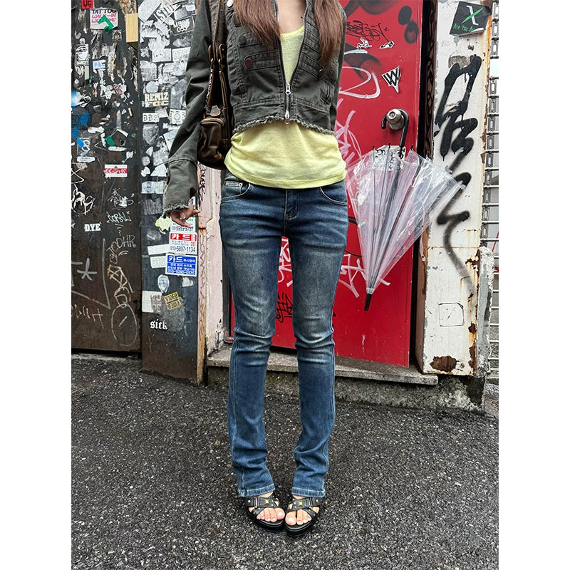 HABON Women's Vintage Washed Straight-Leg Denim Jeans