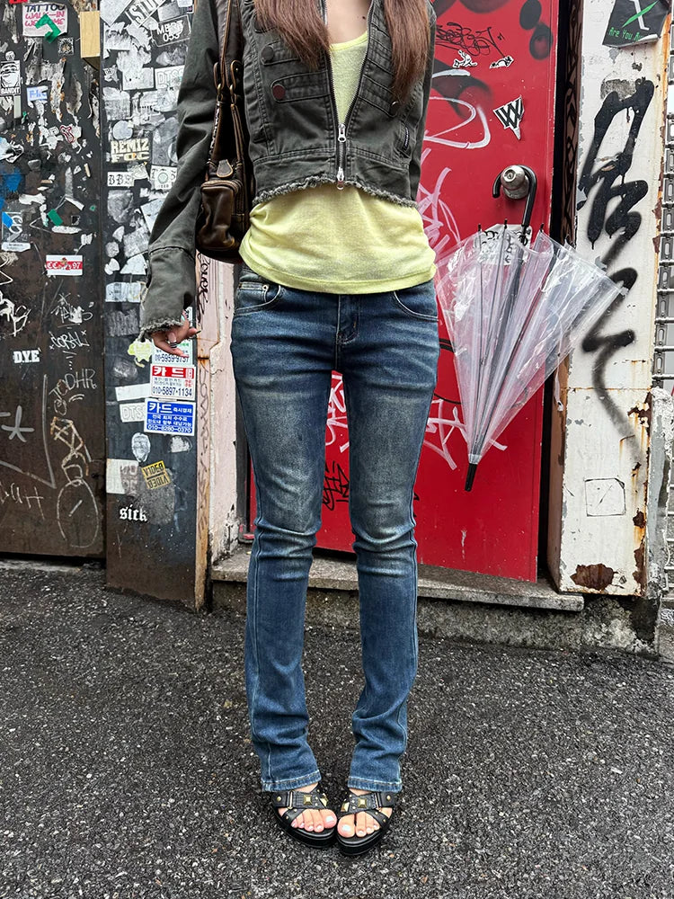 HABON Women's Vintage Washed Straight-Leg Denim Jeans