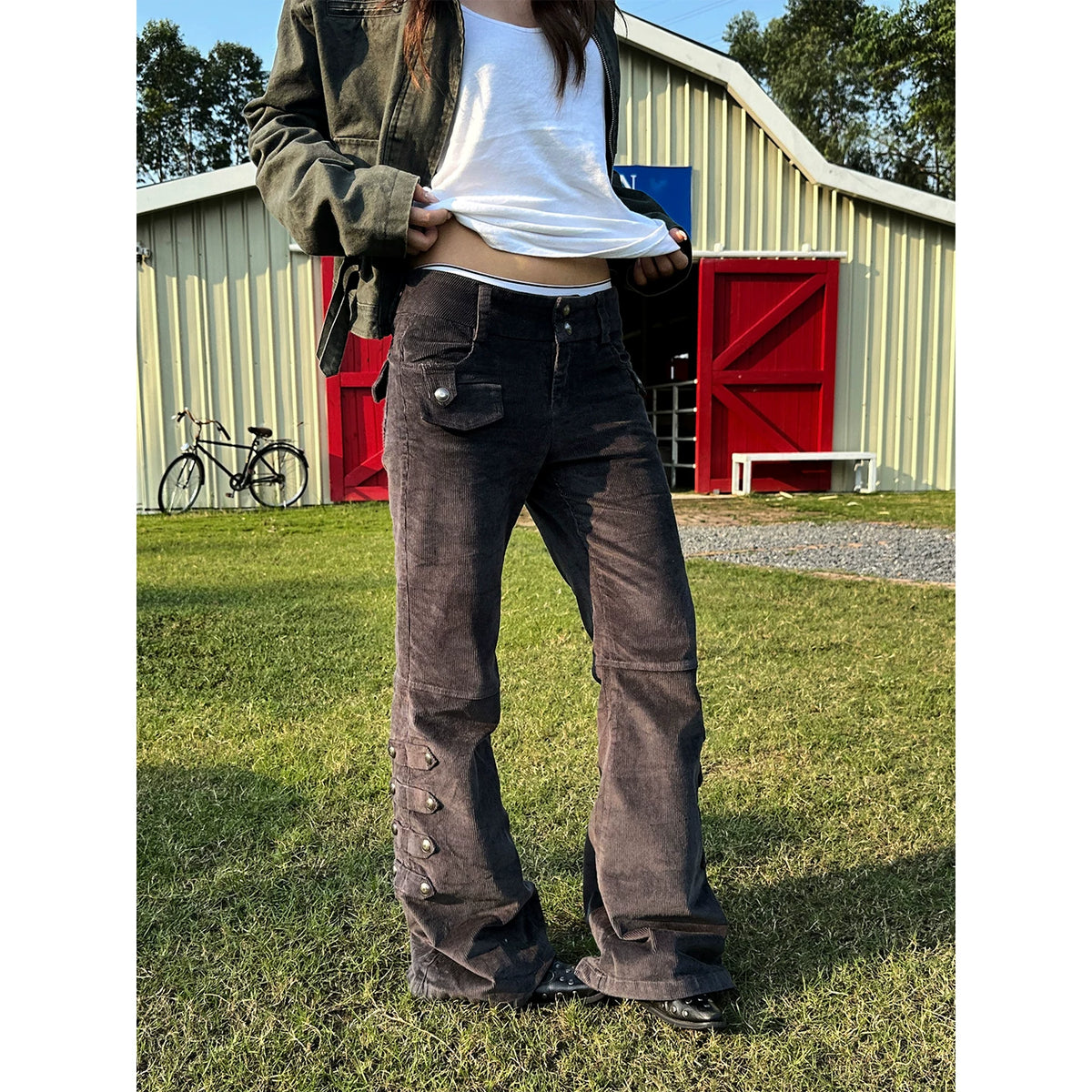 HABON Women's American Vintage Corduroy Flared Trousers