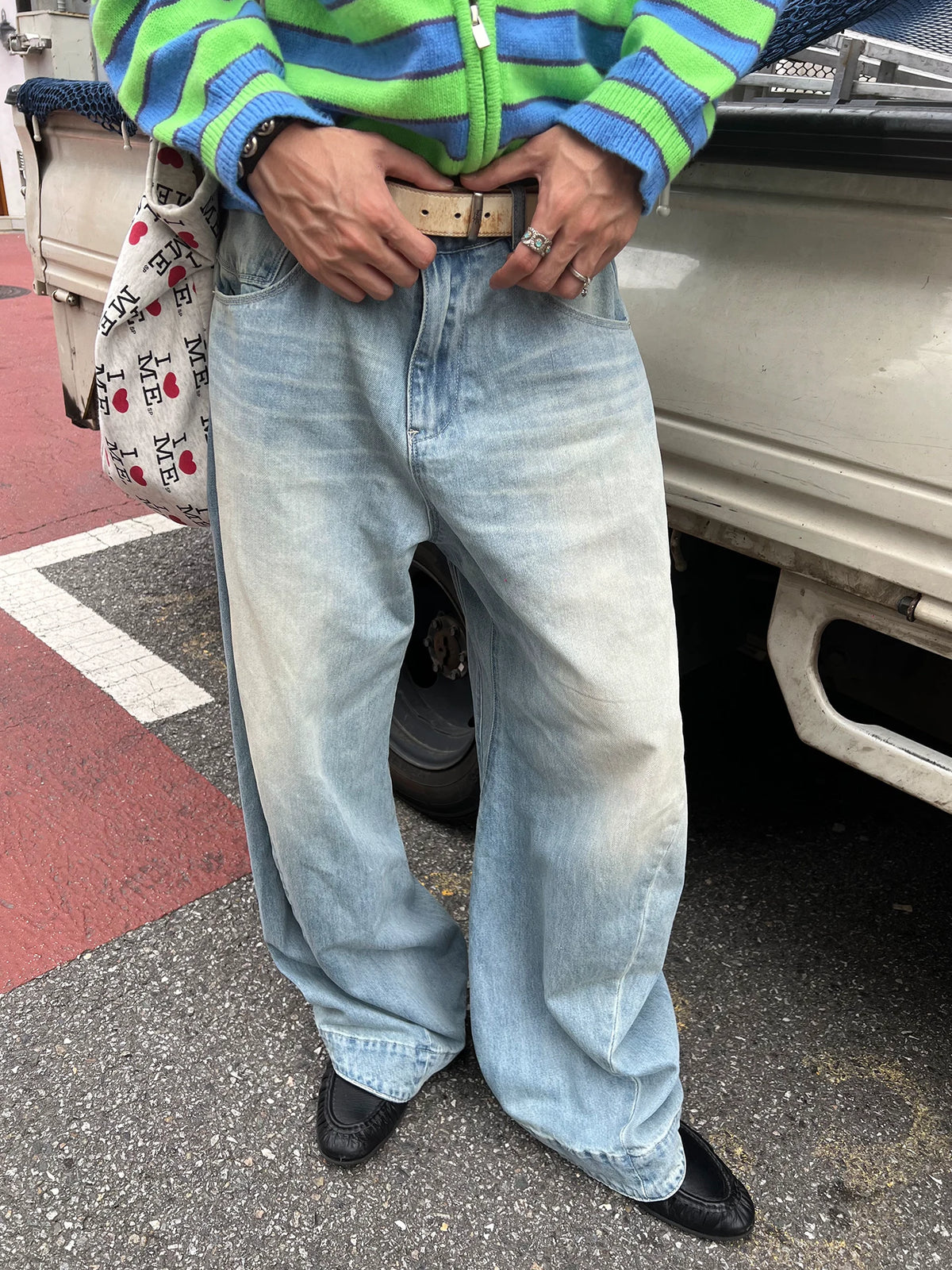 HABON American Vintage Washed Gradient Wide-Leg Jeans