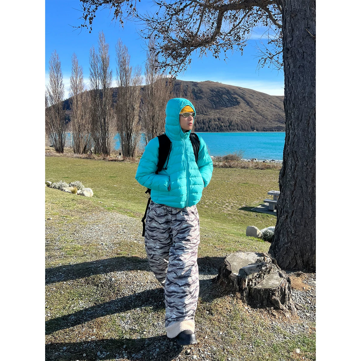 HABON Winter Camo Quilted Fleece Padded Ski Pants, Warm Loose Fit for Men & Women