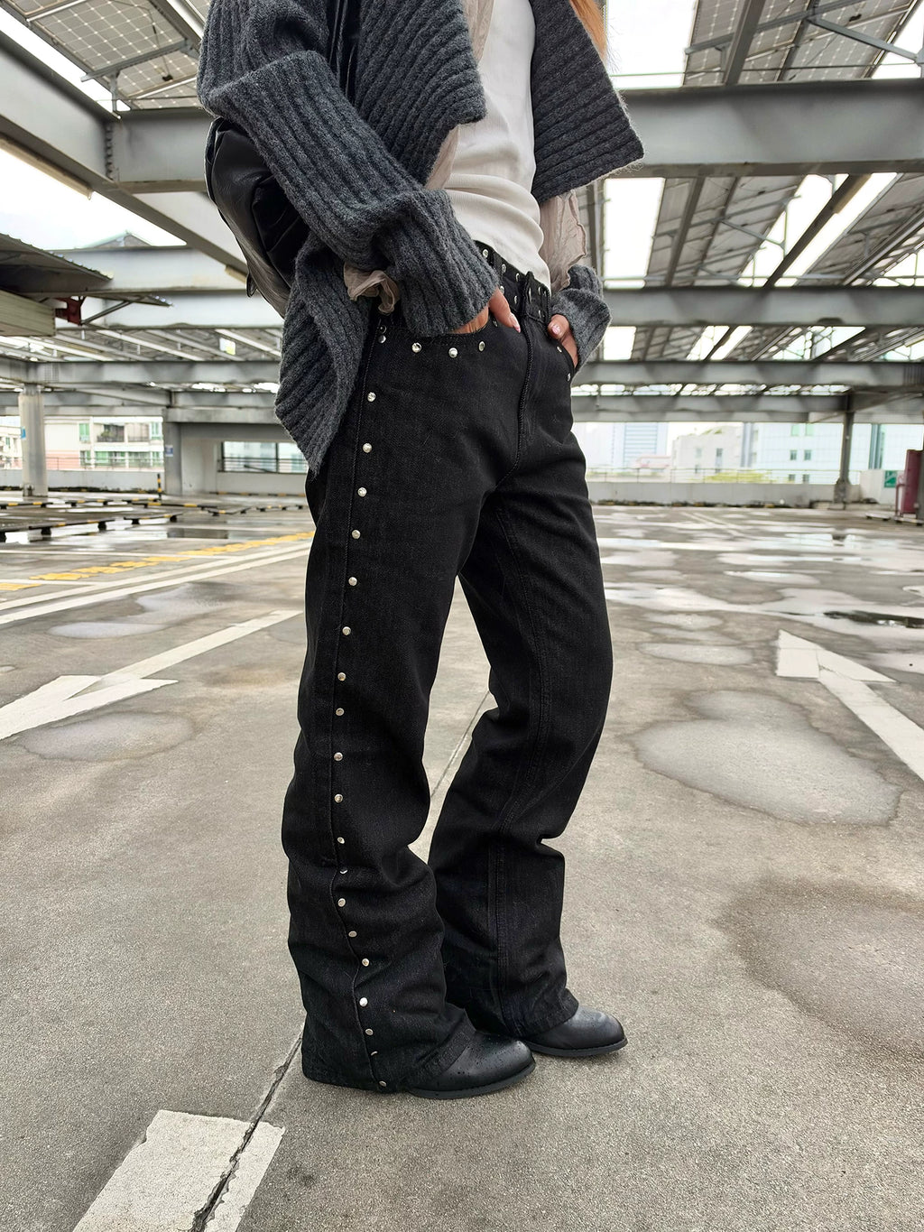 HABON American Street Rivet Leopard Star Embroidered Jeans