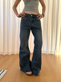HABON Women's American Vintage Rivet Rhinestone Flared Denim Jeans