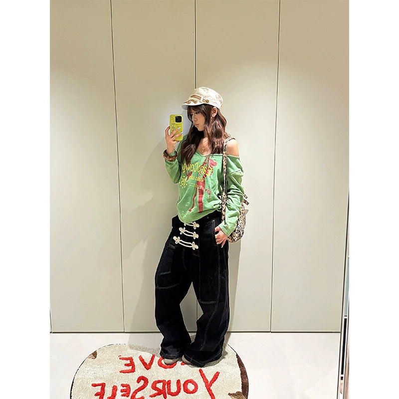 HABON American Palace Deconstructed Curved Denim Jeans