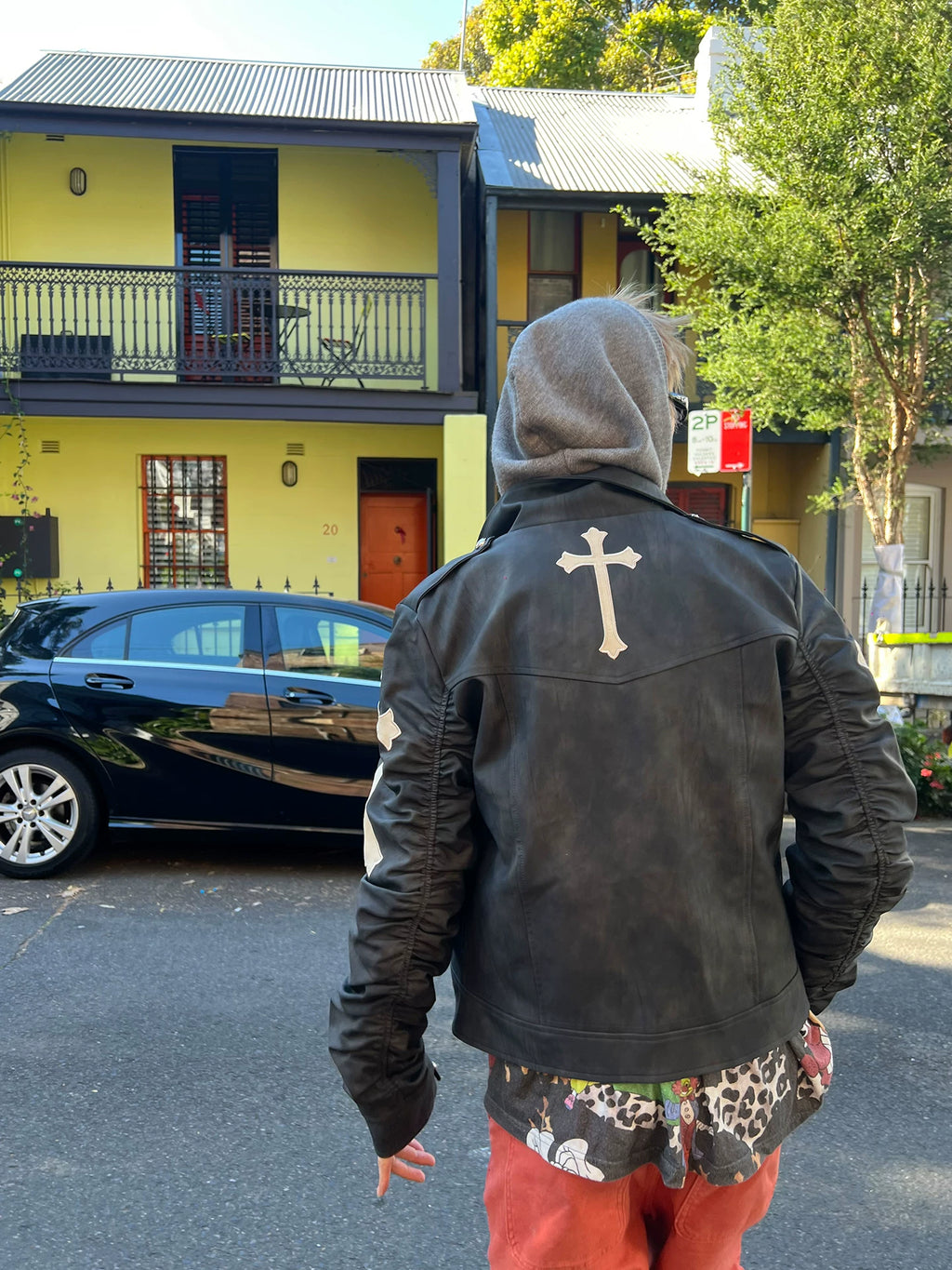HABON American Cross Napoleon Slim Leather Jacket