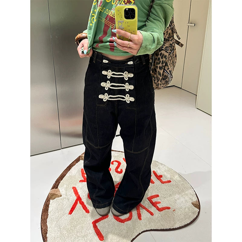 HABON American Palace Deconstructed Curved Denim Jeans