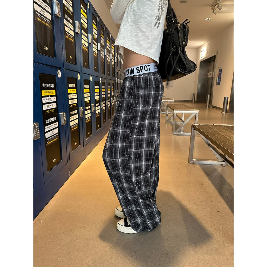 HABON American Style Rhinestone Plaid Casual Pants for Men and Women