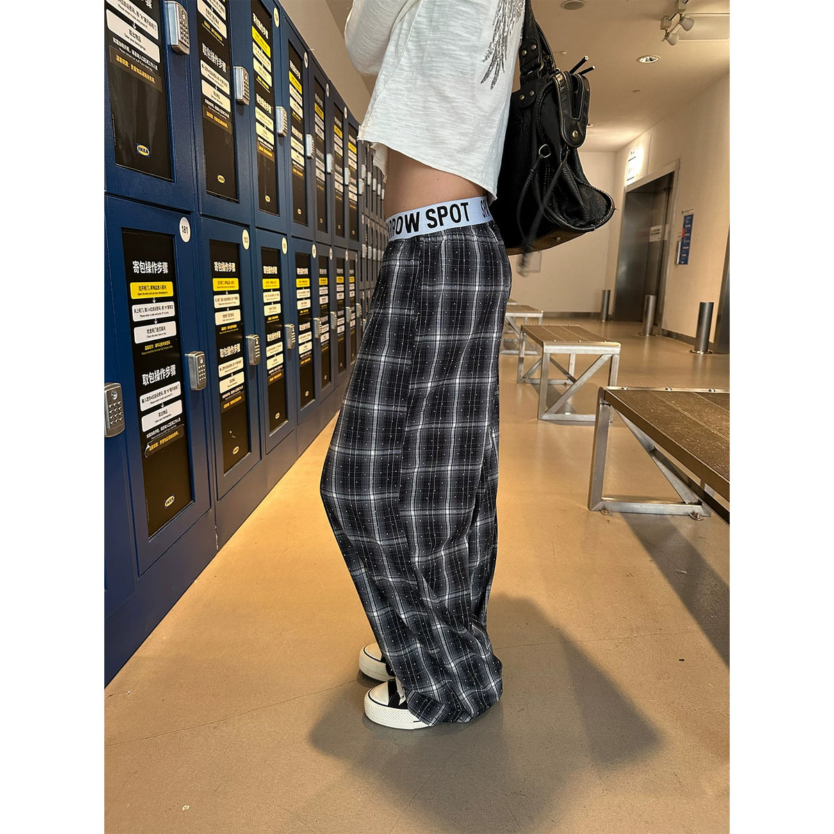 HABON American Style Rhinestone Plaid Casual Pants for Men and Women