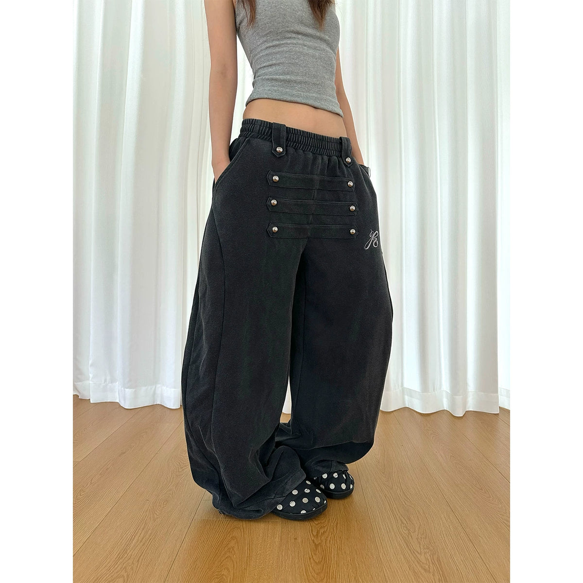 HABON American Vintage Beaded Curved Wide Leg Sweatpants