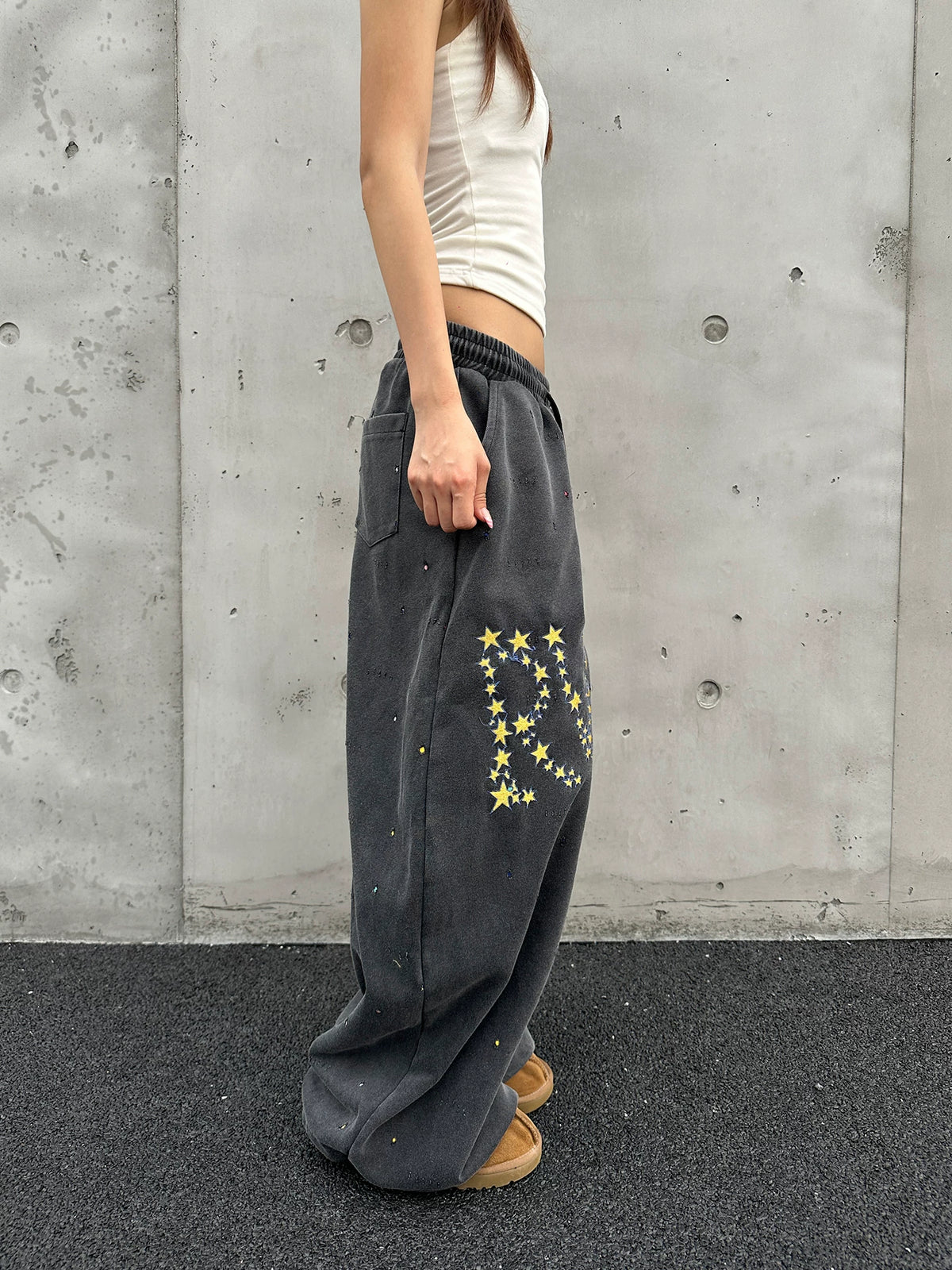 Unisex Loose Fit Elastic Waist Oversized Trousers