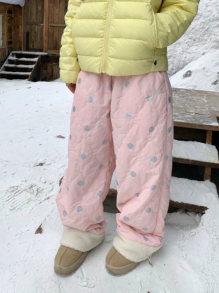 HABON Vintage Polka Dot Quilted Fleece Pants