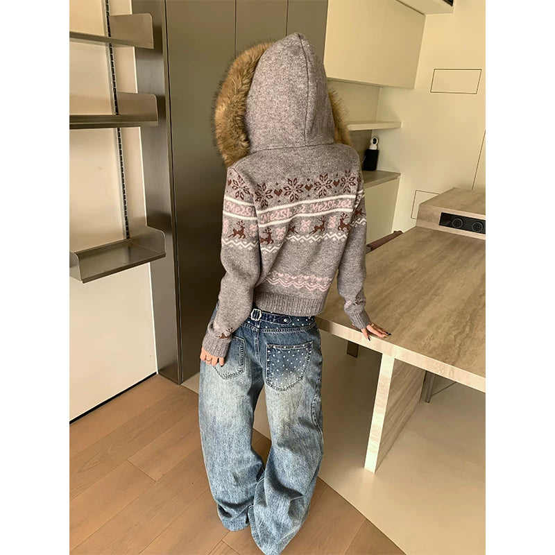 HABON American Style Star Print Washed Wide-Leg Jeans for Men and Women
