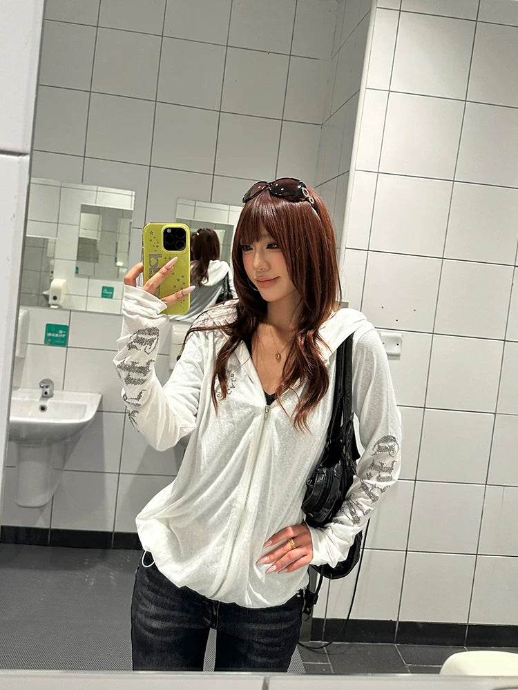 HABON American Gothic Rhinestone Hooded Cardigan T-Shirt