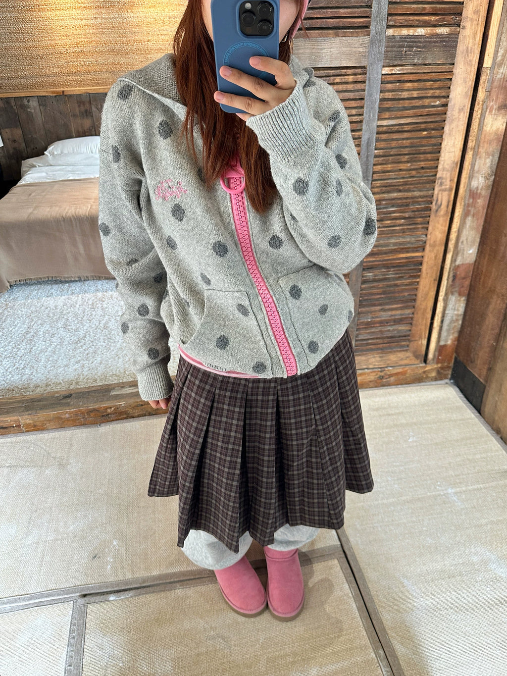 HABON Dot Hooded Knit Sweater